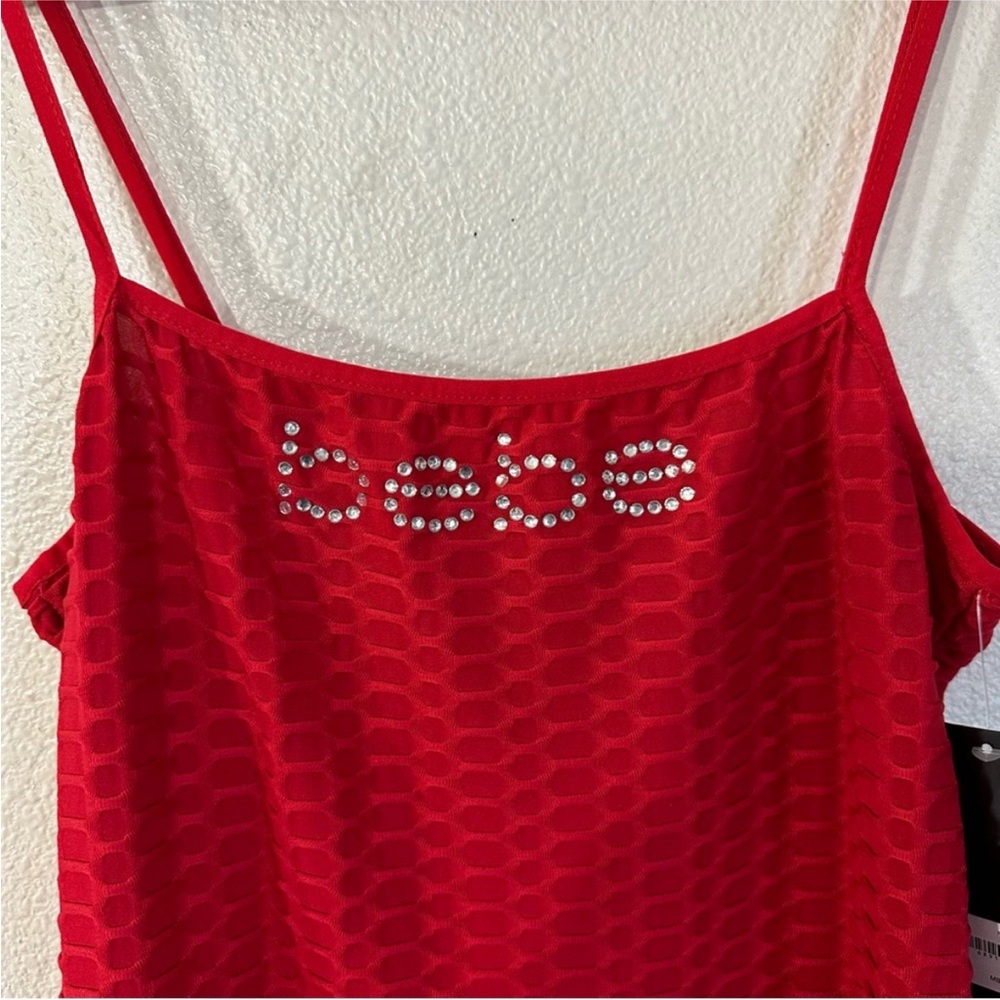 Bebe Red Rhinestone Textured Patterned Dress - Picture 7 of 14